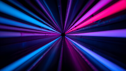 Abstract image of colorful light rays converging towards a central point, creating a dynamic visual effect.