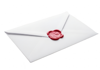 White envelope with red wax seal isolated on transparent background