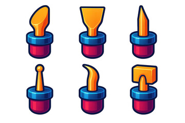 3D Wood Burning Tips. 3D icon set of decorative wood burning tips: shading tip, calligraphy tip, fine detail tip, dotting tip,