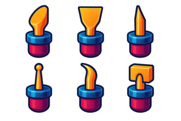 3D Wood Burning Tips. 3D icon set of decorative wood burning tips: shading tip, calligraphy tip, fine detail tip, dotting tip,