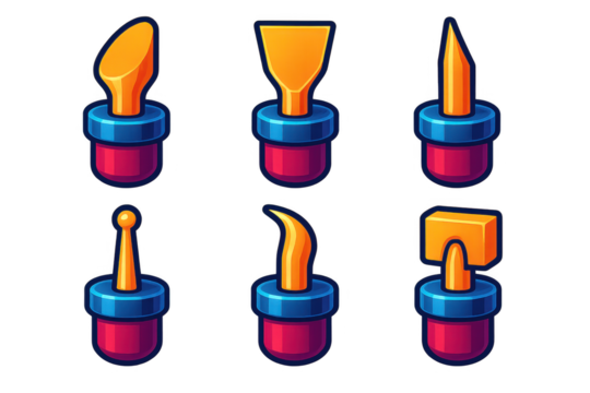 3D Wood Burning Tips. 3D icon set of decorative wood burning tips: shading tip, calligraphy tip, fine detail tip, dotting tip,