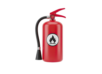 Red 3D Fire Extinguisher With Flame Symbol Isolated On Transparent Background Detailed Safety Equipment