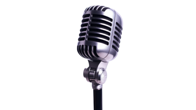 Shiny vintage microphone ready for use in a music venue, symbolizing live performances and creativity.