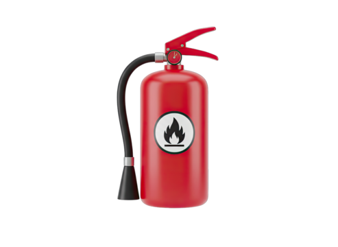 Red 3D Fire Extinguisher With Flame Symbol Isolated On Transparent Background Detailed Safety Equipment