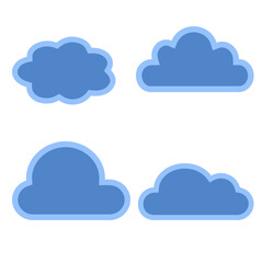 Blue Fluffy Cloud Silhouettes – Minimalist Cute Flat Cartoon Vector Icon Set