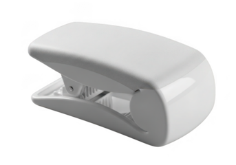 Small white plastic stapler office supply tool isolated on transparent background