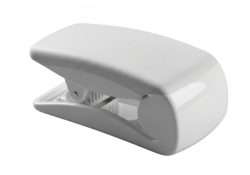 Small white plastic stapler office supply tool isolated on transparent background