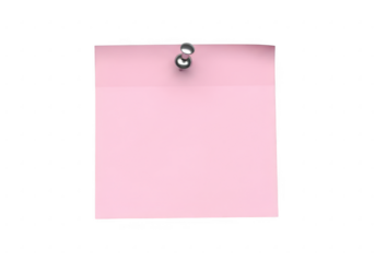Pink sticky note pinned on transparent background