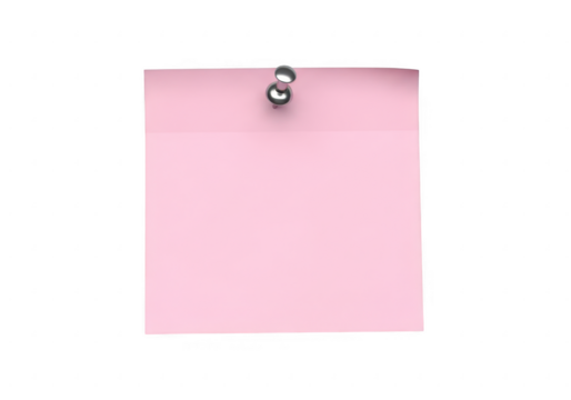 Pink sticky note pinned on transparent background