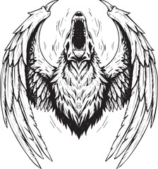 Mythical Creature Illustration of Winged Wolf with Open Mouth and Sharp Teeth Vector Graphic