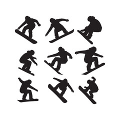 Snowboarder Action Winter Sport Silhouette Set