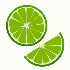 Lime slice and wedge. For menus, cocktail cards, recipe sheets, food blogs, bar branding and summer themed designs.