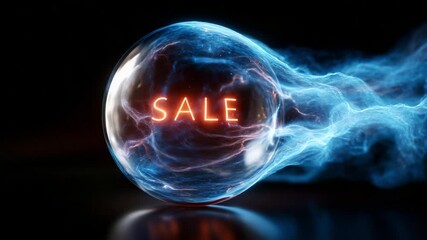 A captivating visual of a glowing orb with electric energy emanating from it, featuring the word 'SALE' prominently displayed, embodying the essence of promotions and deals.