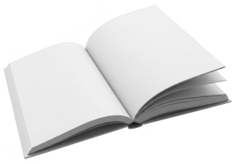 Open blank book with white pages isolated on transparent background