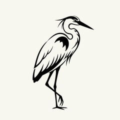 Fototapeta premium Heron Bird Vector Illustration – Elegant Crane Silhouette Line Art