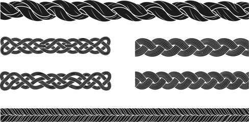Decorative Braid Set, Interwoven Knot Borders in Black and White