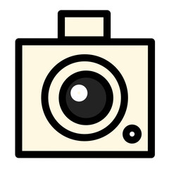 Square Vintage Camera Icon – Flat Outline Vector