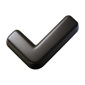 Modern dark gray 3d check mark symbol isolated on black for approval and success