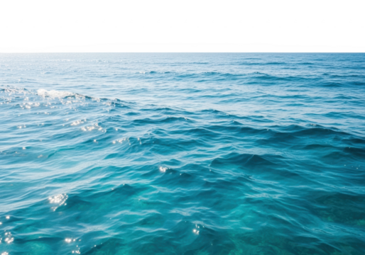 Rippling blue ocean water with sunlight reflections isolated on transparent background