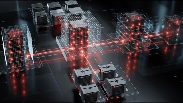 Hyperscaler. Cloud infrastructure technology innovation. Data center. Compute power. Virtualization. A futuristic data center with interconnected servers and glowing nodes.