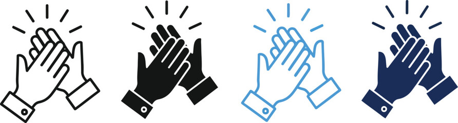 Hands Clapping Line Icons Set In Different Style With Transparent Background