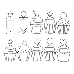 Cupcake Toppers with Stars and Hearts Blank Templates Vector Set
