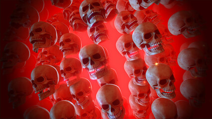 A background of Halloween 3D skulls.
