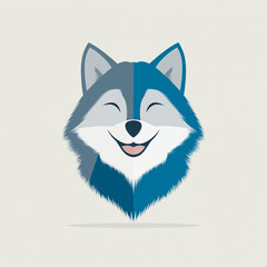 Fototapeta premium Joyful blue wolf face illustration with closed eyes and wide smile