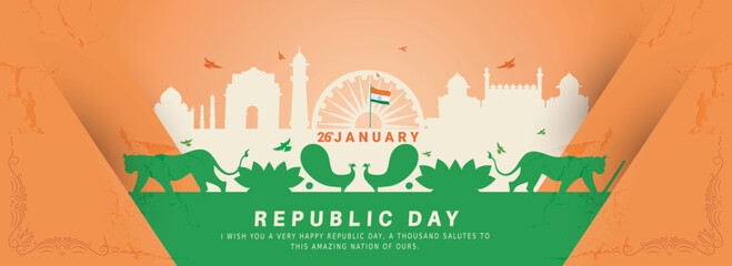 Creative vector Banner Design Illustration Of Republic Day India (26 January)