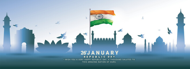 Creative vector Banner Design Illustration Of Republic Day India (26 January)