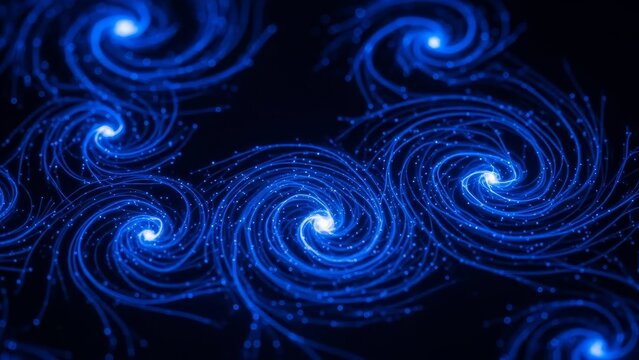 Blue spiral patterns form a mesmerizing abstract design swirling against a dark background