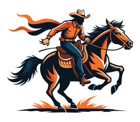 Dynamic Cowboy on Horseback Riding Fast with Lasso in Western Scene