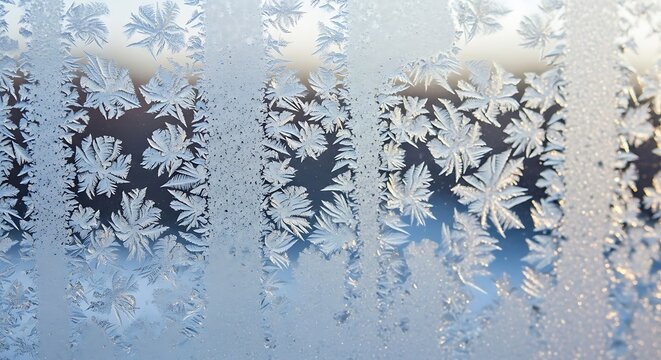 Intricate frost patterns adorning a windowpane on a cold winter day