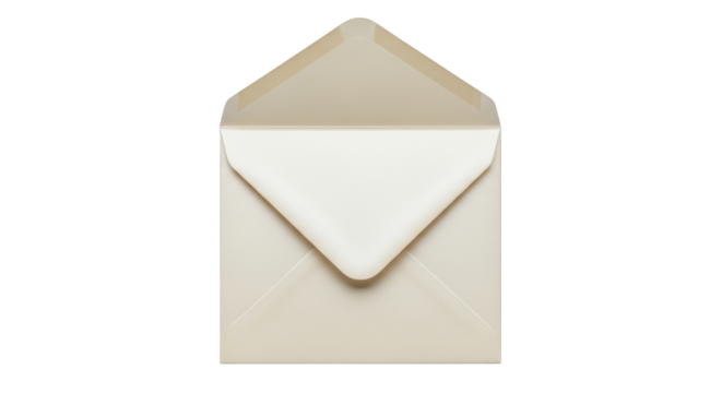 Isolated open envelope for a love letter or wedding invitation against a neutral backdrop