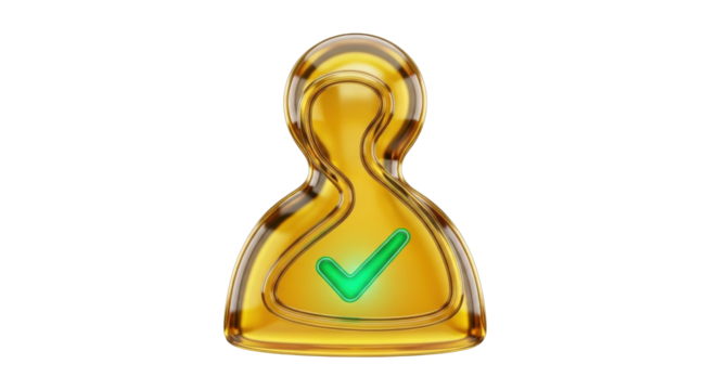 Isolated Golden Figure with Verification Checkmark Represents Success or Approval Symbol