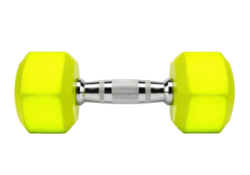 Isolated yellow dumbbell for workout at the gym or at home as weightlifting fitness equipment