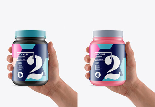 Protein Powder Jar Mockup in Hand