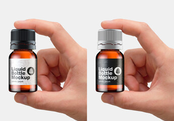 Small Liquid Bottle Mockup in Hand