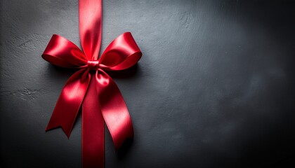 Deep red silk ribbon tied into a neat decorative bow, placed on a pure dark background for gifting and celebration