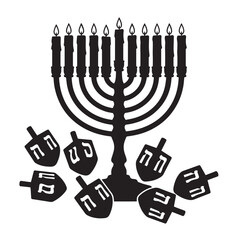 Silhouette of a menorah with dreidels – Hanukkah