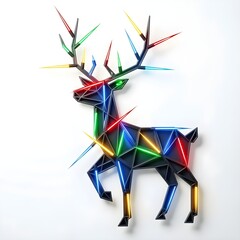 Simple line art of a reindeer silhouette, monochrome, with a red gift box with a bow on a plain background, studio shot, high resolution, Christmas lights twinkling in the background, winter night.