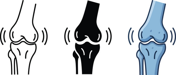 Knee Pain Icon Set Line Art, Silhouette, and Blue Color in Joint