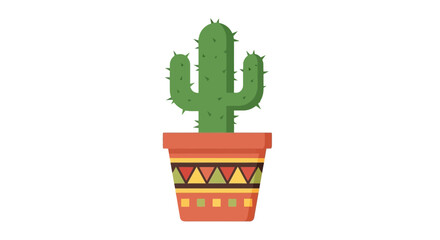 Vibrant potted cactus with a decorative, colorful geometric pattern on its planter