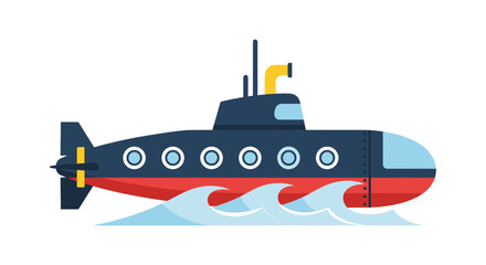 Sleek submarine navigates through choppy ocean waves on a clear day.