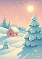 Naklejka premium Serene snowy landscape under moonlight.