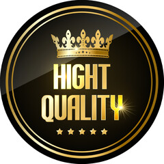 Premium Black Gold &ldquo;High Quality&rdquo; Badge with Crown and Stars. Luxury Guarantee Label