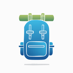 Obraz premium Blue Backpack with Sleeping Bag on Top.