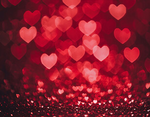 Red heart bokeh lights creating a romantic and festive background for celebrations