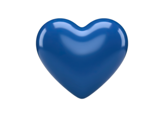 Shiny Blue Heart Shape Isolated on Transparent Background with Realistic 3D Rendering and Reflective Surface Perfect for Digital Design and Symbolism
