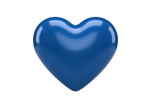 Shiny Blue Heart Shape Isolated on Transparent Background with Realistic 3D Rendering and Reflective Surface Perfect for Digital Design and Symbolism